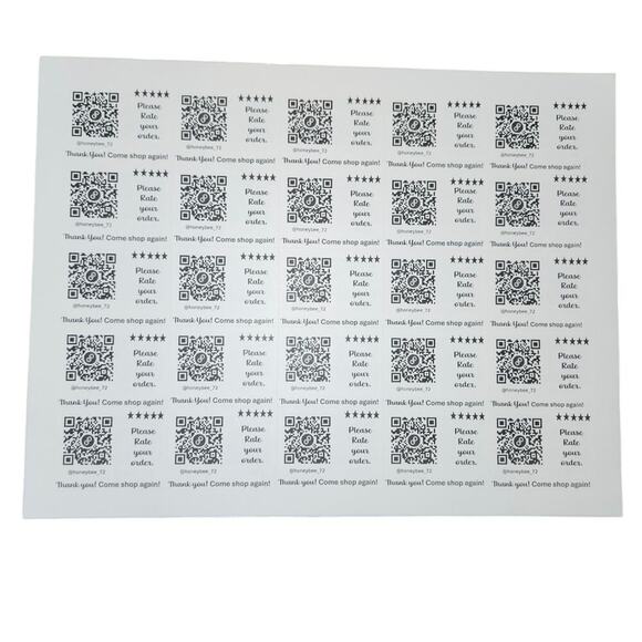 50 QR and Rate My Order Labels - 2 sheets of 25 - Laser Printed - Picture 2 of 4